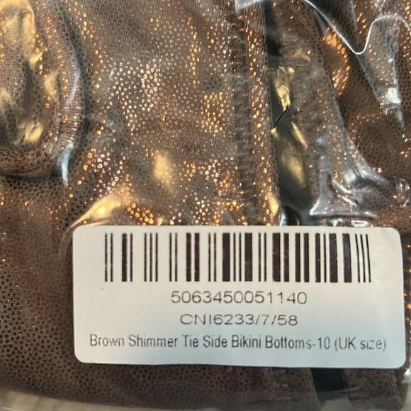 PrettyLittleThing Brown Shimmer Tie Side Bikini Bottoms Size 6 US NWT - Picture 3 of 6